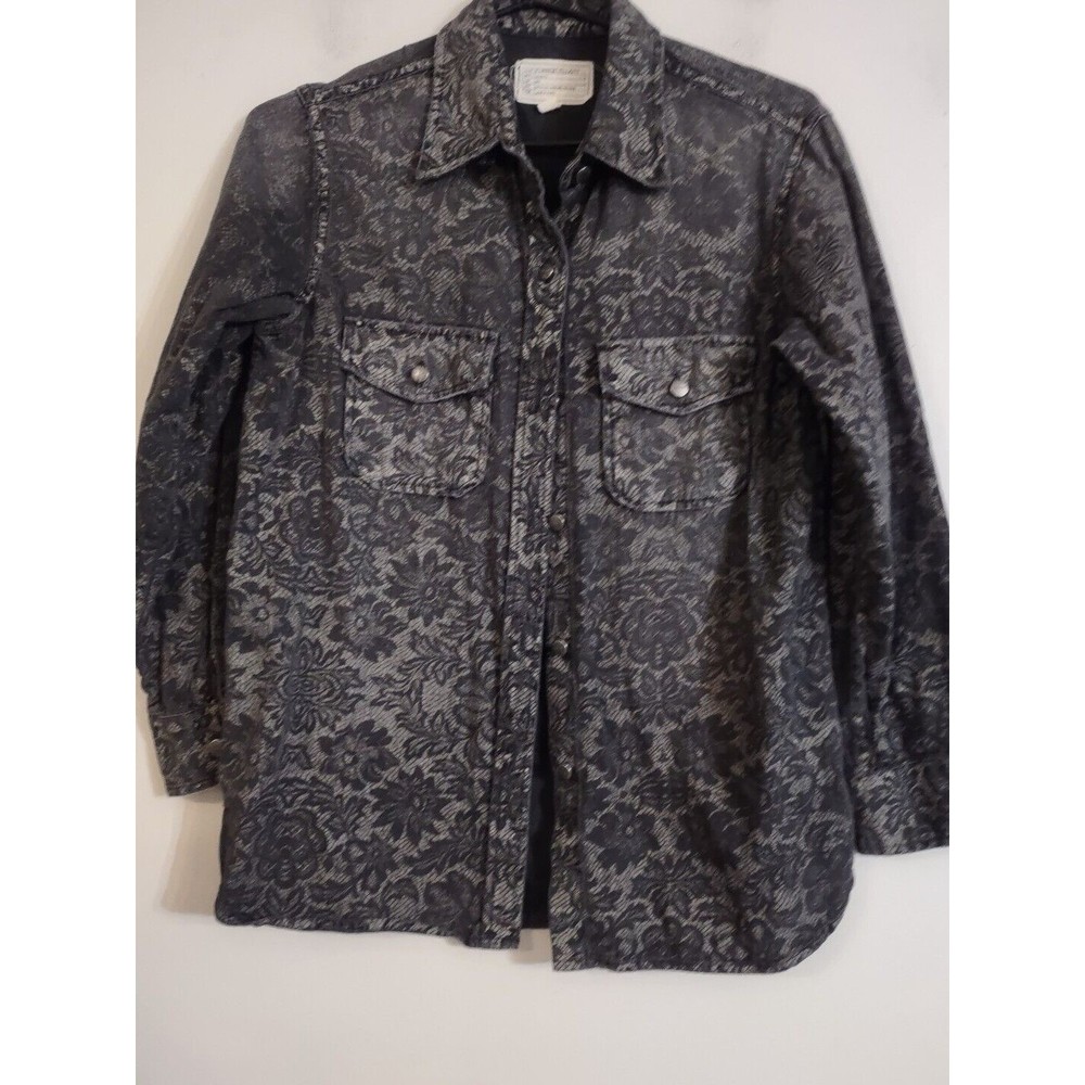 Current/Elliott 0 Small black floral print top button up shirt top 3/4 sleeve